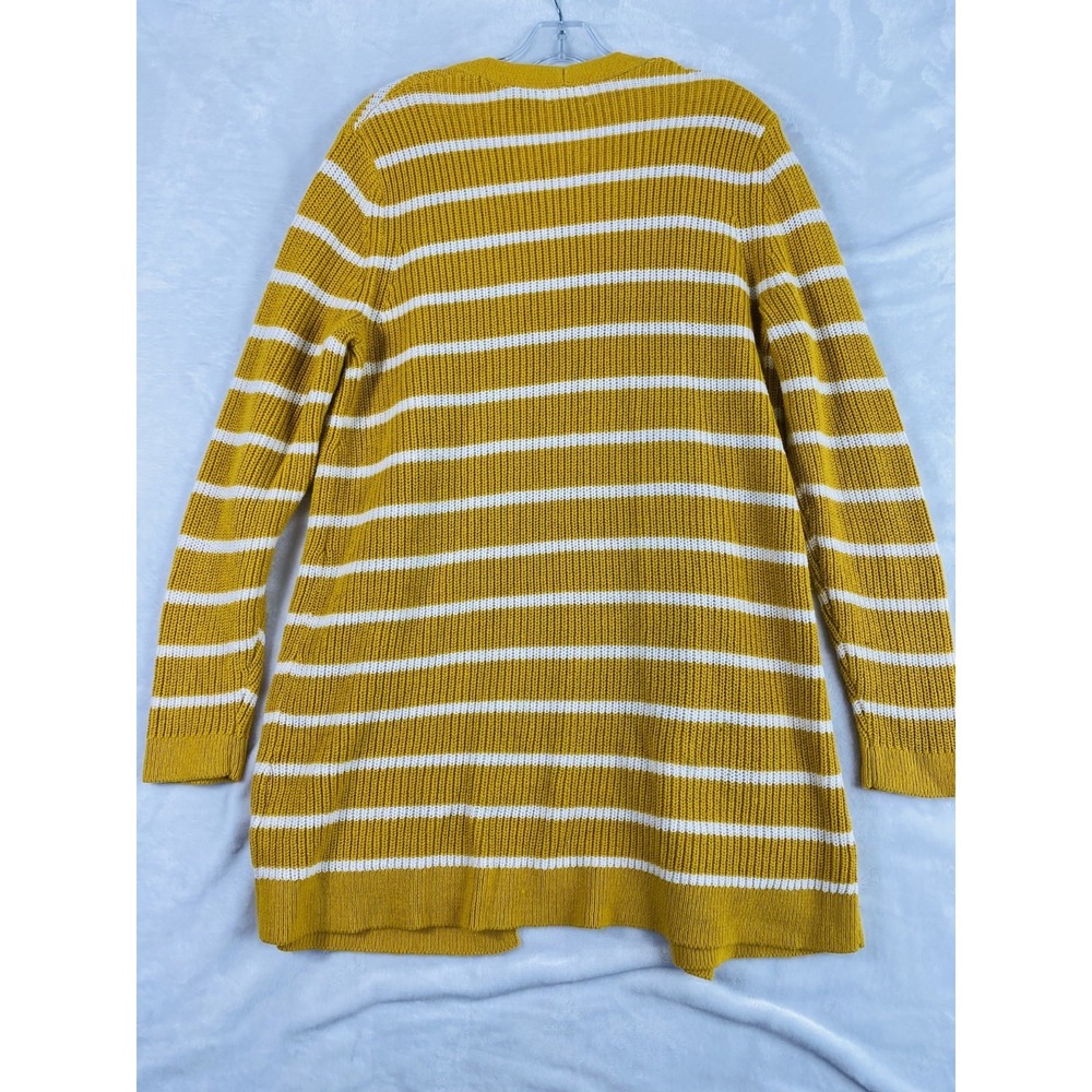Old Navy Knit Open Cardigan Sweater Sz M Mustard Yellow Striped Cotton Blend - Picture 9 of 12